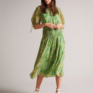 Ted Baker Vibrant Green Floral Midi Dress